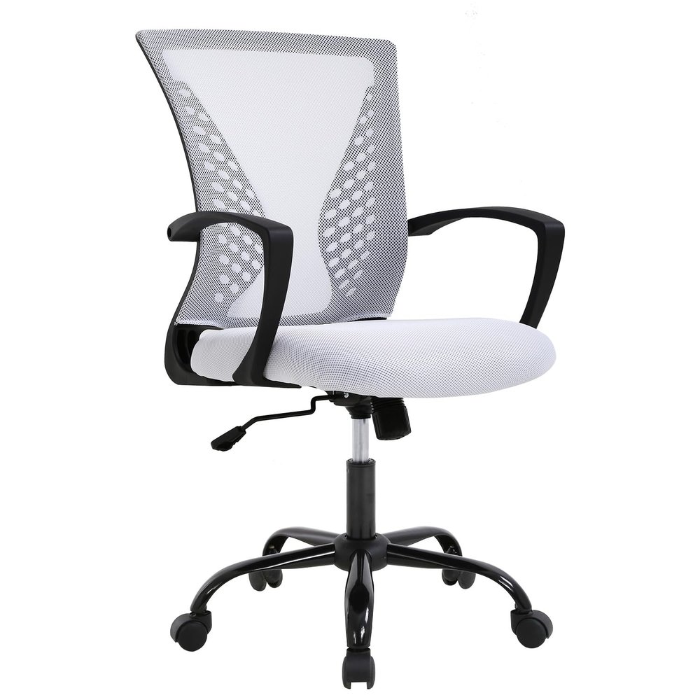 Office Chair Mesh Chair with Ergonomic Lumbar Support and Armrest Adjustable Computer Chair Study Desk Chair Swivel Rolling Task Chair Modern Executive Chair White