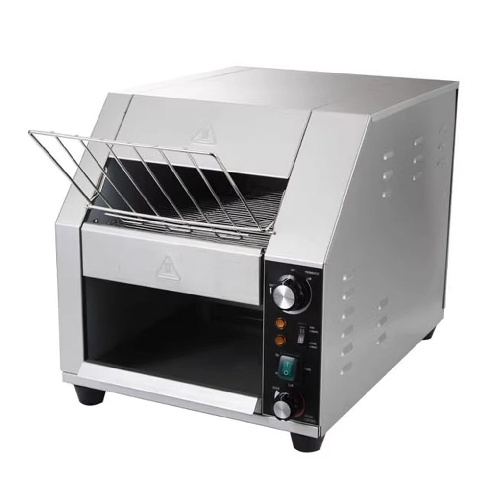 KJLYLPP Commercial Conveyor Toaster, Electric Stainless Steel Chain Toaster, 3 Heating Modes, 200 Slices/Hour Capacity, Bagel Toasting Function, for Home Restaurants Bakery (49 * 56 * 41cm)