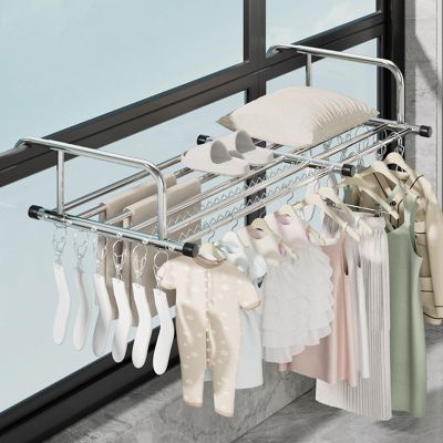 YDkjwjw Folding Clothes Drying Rack with Sock Clips Stainless Steel Telescopic Towel Rack Portable Radiator Airer Laundry Rack for Balcony Railings Windowsill