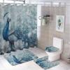 HDESDIS 4Pcs Cute Peacock Floral Shower Curtain Set with Rugs, Toilet Lid Cover and Bath Mat, Farmhouse Feather Fine Garden Bathroom Curtains Decor Shower Curtains, 72" x 72" view 1