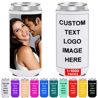 1000 Pack Custom Slim Can Coolers Sleeves Bulk Personalized Insulated Neoprene Can Cooler Drink Holder with Logo Image Text for Wedding Birthday Bachelor Party Favors