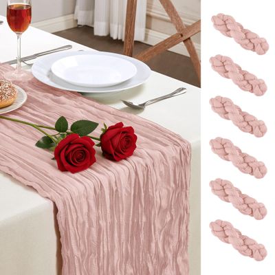 6 Pack Dusty Pink Valentine's Day Cheesecloth Table Runner 10FT Long Boho Gauze Table Runner Rustic Sheer Runner for Wedding Bridal Baby Shower Birthday Holiday Party Table Decor Easter Decorations