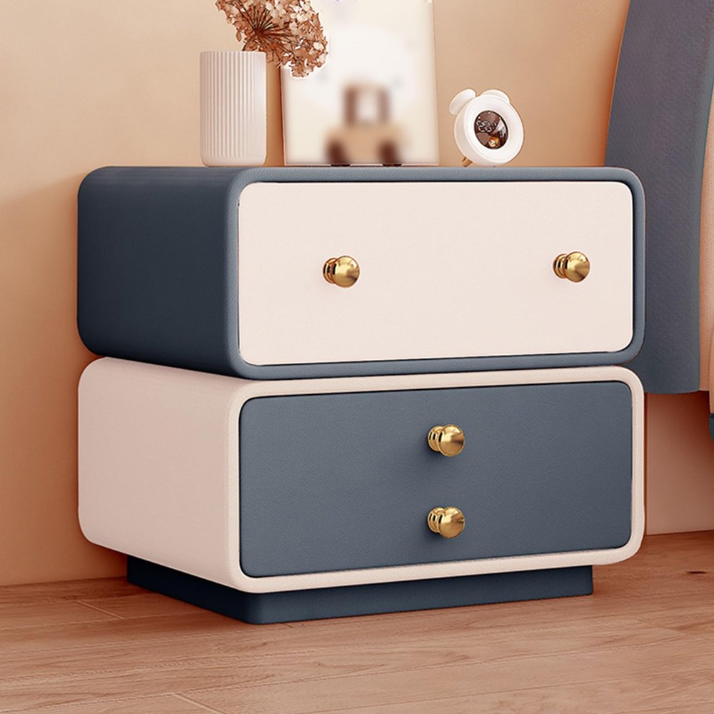 LYXWGRZD Nightstand, Bedside Desk with 2 Drawers, Bedside Cabinet, Super Fiber Leather, Can be rotated 360, All-in-one Floor Cabinet, for Home, Hallway or Hotel(Dark Blue+White,45cm/17.7in)