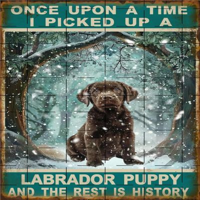 Once Upon A Time I Picked Up A Labrador Puppy And The Rest Is History Plaque Pub Wall Black Dog Decor Poster Dog Art Kitchen Tin Metal Sign Stickers Poster Bar Decor 8x12 Inch