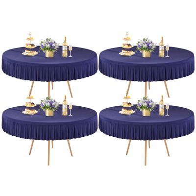 4 Pack Navy Blue Spandex Round Tablecloths for 72in Table, Stretchy Fitted 6FT Round Table Cloths, Wrinkle Free Table Cover with Skirt for Wedding Birthday Party Bridal Shower Banquet