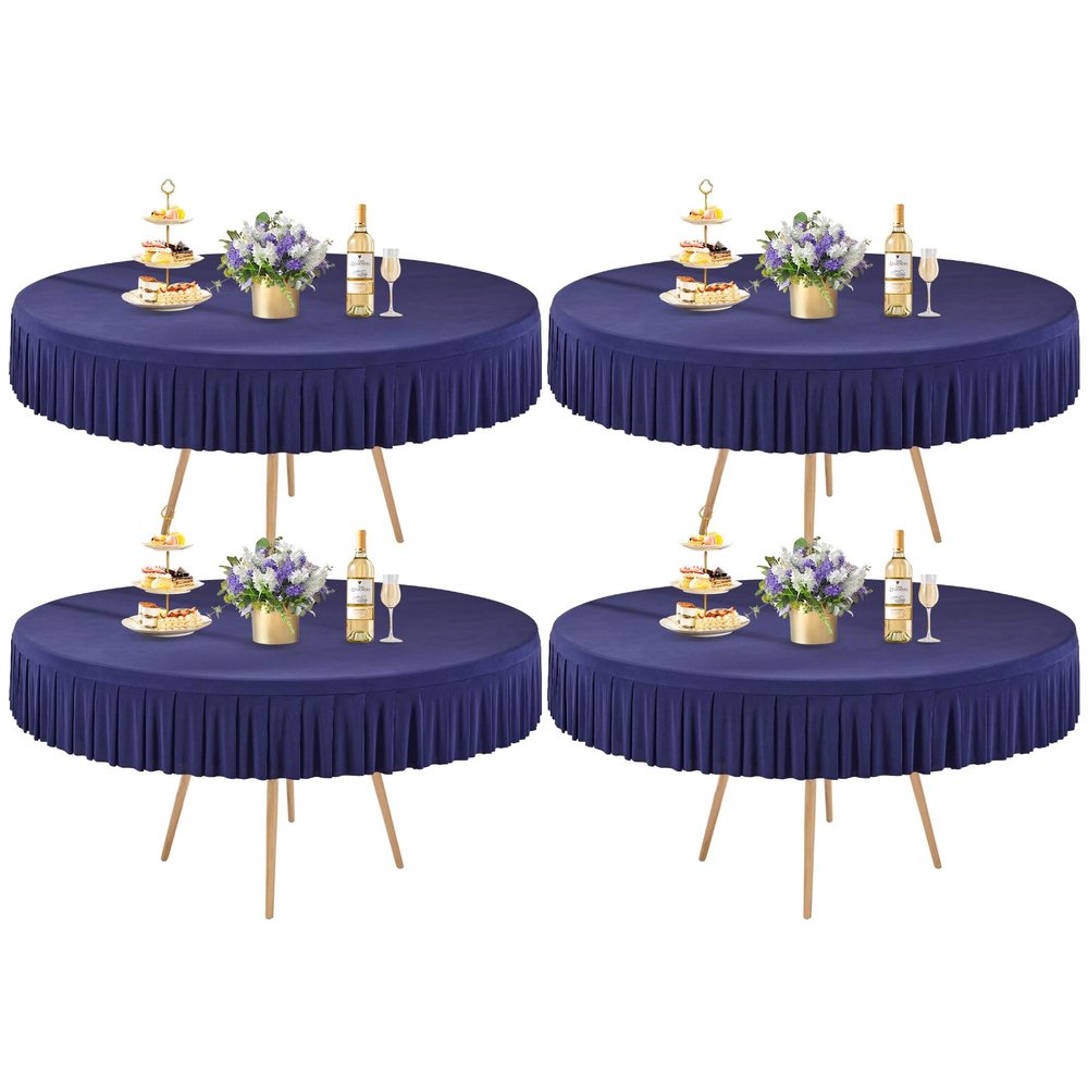 4 Pack Navy Blue Spandex Round Tablecloths for 72in Table, Stretchy Fitted 6FT Round Table Cloths, Wrinkle Free Table Cover with Skirt for Wedding Birthday Party Bridal Shower Banquet