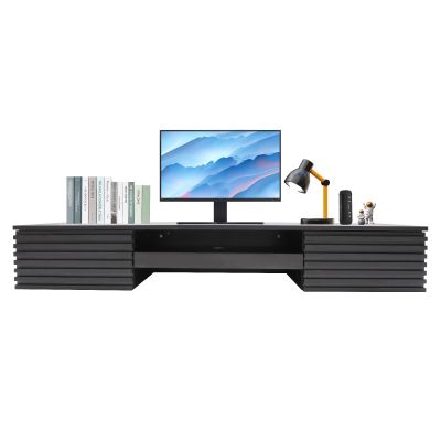 Floating Desk with Pull Out Drawer, Wall Mounted Desk Laptop Computer Writing Study Table, Multifunctional Computer Workstation, Wall Organizer for Bedroom Study Room Small Space, 60"W (Black)
