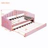 ACQCA Twin Size Upholstered Daybed with Trundle and Pockets,Velvet Day Bed Frame with USB Charging Ports and Channel Tufted Backrest,Wood Slats Support,No Box Spring Needed,Pink view 2