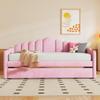 ACQCA Twin Size Upholstered Daybed with Trundle and Pockets,Velvet Day Bed Frame with USB Charging Ports and Channel Tufted Backrest,Wood Slats Support,No Box Spring Needed,Pink view 3