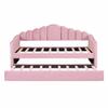 ACQCA Twin Size Upholstered Daybed with Trundle and Pockets,Velvet Day Bed Frame with USB Charging Ports and Channel Tufted Backrest,Wood Slats Support,No Box Spring Needed,Pink view 4
