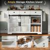 RUNNA Farmhouse Kitchen Island with Power Outlet, 2 Sliding Barn Door Kitchen Storage Island with Drop Leaf, Spice Rack Rolling Kitchen Cart on Wheels, for Home, Kitchen and Dining Room (White~47) view 4