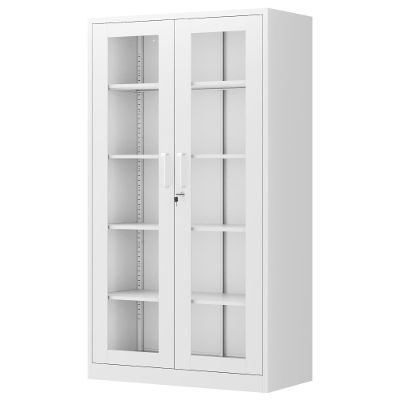 PEUKC Display Cabinet with Glass Doors, 71 Inches Metal Curio Storage Cabinets with 4 Adjustable Shelves, Locking Glass Cabinet Display Case for Home, Clinic, Pantry (White)
