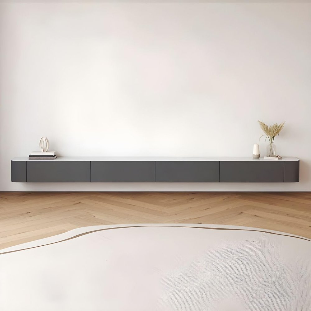 LAKIQ Modern Floating TV Media Stand with Drawers Wall Mounted Entertainment Center TV Console with Storage for Living Room Bedroom (Stone Top, Grey Color - 71" L x 8" W x 9.5" H)