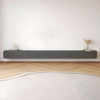 LAKIQ Modern Floating TV Media Stand with Drawers Wall Mounted Entertainment Center TV Console with Storage for Living Room Bedroom (Wood Top, Grey Color - 79" L x 8" W x 9.5" H)