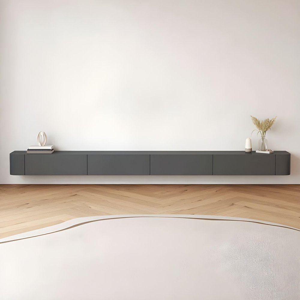 LAKIQ Modern Floating TV Media Stand with Drawers Wall Mounted Entertainment Center TV Console with Storage for Living Room Bedroom (Wood Top, Grey Color - 79" L x 8" W x 9.5" H)
