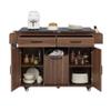 LUMISOL Kitchen Island with Trash Can Storage Cabinet, for 9 Gallon Folding Canvas Trash Bin, Kitchen Island on Wheels with Drop Leaf, Kitchen Cart with Spice Rack, Towel Rack & Drawers, Walnut Brown view 1