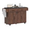 LUMISOL Kitchen Island with Trash Can Storage Cabinet, for 9 Gallon Folding Canvas Trash Bin, Kitchen Island on Wheels with Drop Leaf, Kitchen Cart with Spice Rack, Towel Rack & Drawers, Walnut Brown view 2