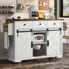 CKLMMC Farmhouse Kitchen Island with Power Outlet, 2 Sliding Barn Door and Drop Leaf, Spice Rack Rolling Kitchen Cart on Wheels for Home and Dining Room (White/P) view 1