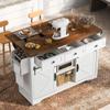 CKLMMC Farmhouse Kitchen Island with Power Outlet, 2 Sliding Barn Door and Drop Leaf, Spice Rack Rolling Kitchen Cart on Wheels for Home and Dining Room (White/P) view 3