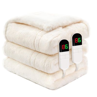 PTQ Premium Heated Blanket King 90"100",Ultra Cosy Soft with 8 Heating Levels,Dual Control Plush Fast Heating Faux Rabbit Fur Blanket for Bed - Auto Shut Off,Machine Washable(Beige)