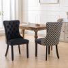 MZDOO Velvet Dining Chairs Set of 2, High-end Tufted Upholstered Dining Chair with Back Ring Pull, Nailhead Trim and Solid Wood Legs, Modern Dining Room Chairs for Dining Room, Black &Patterned view 2
