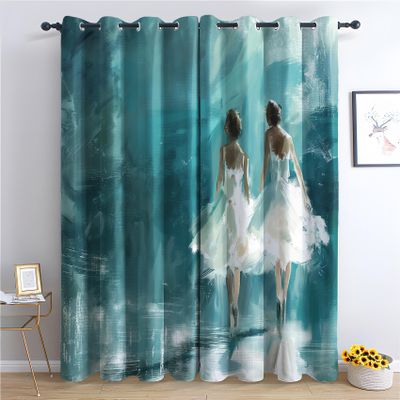 Ballet Girl Curtains, Abstract Blackout Curtains for Bedroom, Thermal Insulated Room Darkening Grommet Drapes for Living Room, Window Treatments, 63 Inch Curtains 2 Panel Set - K&W79