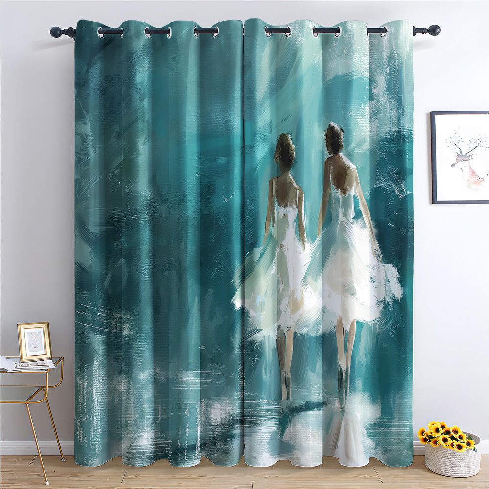 Ballet Girl Curtains, Abstract Blackout Curtains for Bedroom, Thermal Insulated Room Darkening Grommet Drapes for Living Room, Window Treatments, 63 Inch Curtains 2 Panel Set - K&W79