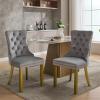 MZDOO Velvet Dining Chairs Set of 2, High-end Tufted Upholstered Dining Chair with Back Ring Pull, Nailhead Trim and Golden Solid Wood Legs, Modern Dining Room Chairs for Dining Room, Light Gray view 2