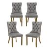 MZDOO Velvet Dining Chairs Set of 4, High-end Tufted Upholstered Dining Chair with Back Ring Pull, Nailhead Trim and Golden Solid Wood Legs, Modern Dining Room Chairs for Dining Room, Light Gray view 1