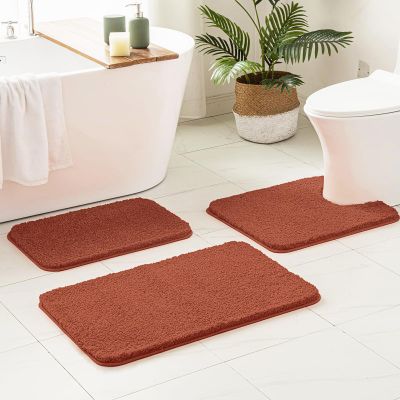 MIULEE Rust Bathroom Rugs Sets 3 Piece Including U Shaped Toilet Rug - Soft Absorbent Bath Mats Set with Non Slip Rubber Backside, Machine Washable - 20"x30"+16"x24"+U 20"x24"