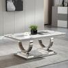 Goderfuu 2 Piece Living Room Table Set, Faux Marble Coffee Table and Silver End Table, Rectangular Luxury White and Silver Coffee Table Set of 2 with Stainless Steel Legs for Apartment Bedroom view 4