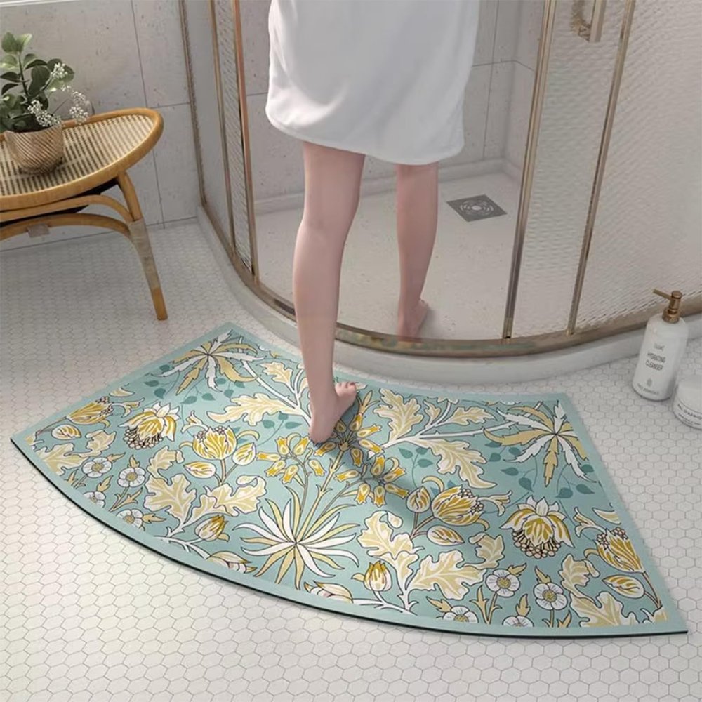 Generic Fast Drying Curved Bath Mat, Curved Bathroom Mat for Round and Corner Shower,Strong Absorbent Corner Bath Mat,Rubber Non-Slip Bottom Shower Mat for Outside Shower (B)