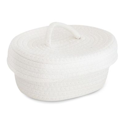 Basket with Lid for Organizing, Storage Basket with Lid Handmade Cotton Rope Small Cotton Rope Woven Cute Basket for Makeup Sundries Snack Needles Home Decor Bedside Bathroom Living Room (Milky White)