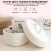 Basket with Lid for Organizing, Storage Basket with Lid Handmade Cotton Rope Small Cotton Rope Woven Cute Basket for Makeup Sundries Snack Needles Home Decor Bedside Bathroom Living Room (Milky White) view 2