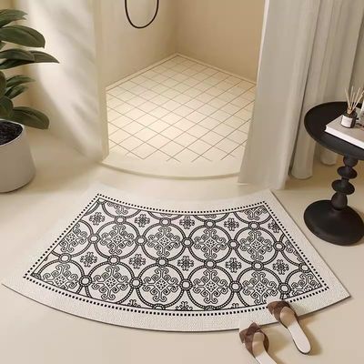 HomeLoft Basics Fast Drying Curved Bath Mat Bathroom Mat for Round Bathroom and Shower, Strong Absorbent Corner Bath Mat, Rubber Non-Slip Bottom (B)