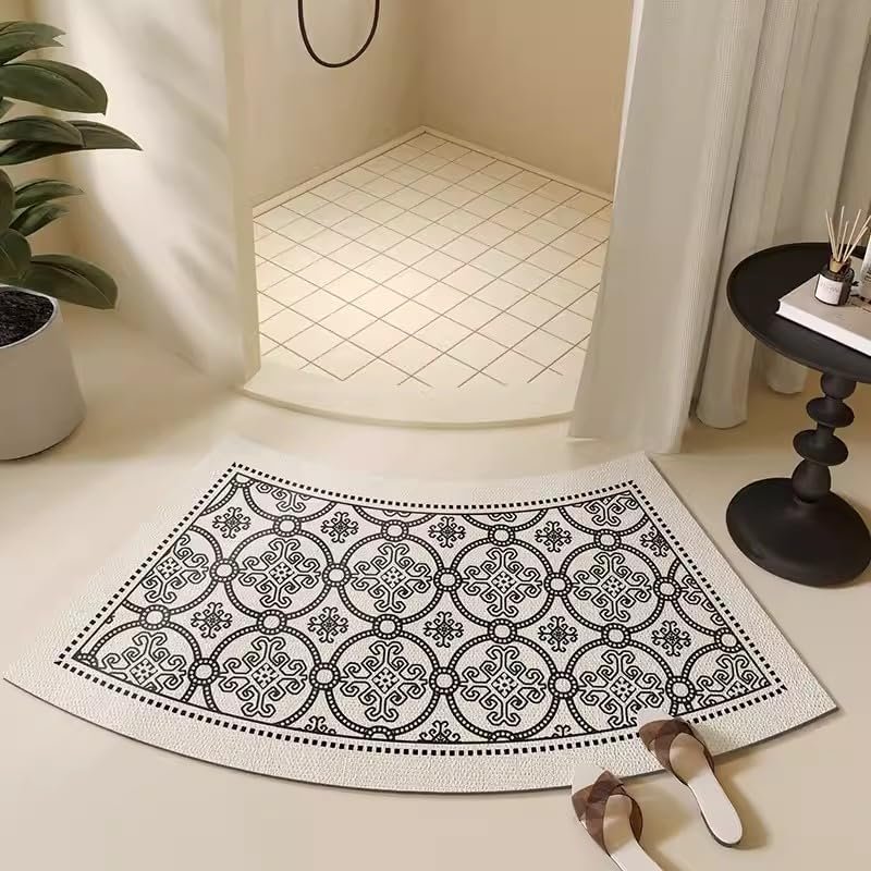 HomeLoft Basics Fast Drying Curved Bath Mat Bathroom Mat for Round Bathroom and Shower, Strong Absorbent Corner Bath Mat, Rubber Non-Slip Bottom (B)
