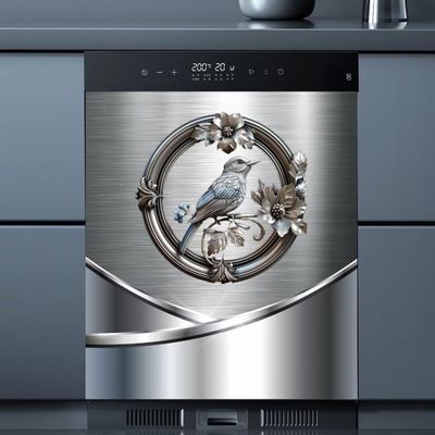MLGB Wreath Bird Kitchen Decoration Stainless Steel Dishwasher Magnet Cover, Metal Dishwasher Sticker Magnetic Stainless Steel Wreath Bird Refrigerator Door Skin Cover (23" x 26" Magnetic)