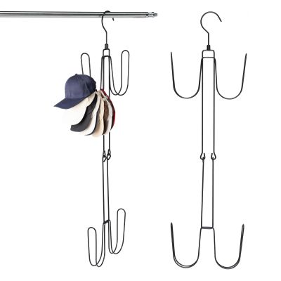 2Pcs Hat Hangers for Closet, Metal Hat Organizer 360Rotating Hat Rack, Practical Hat Holder Hold up to 60 Hats, Multifunctional Hat Stand 27.67.48 Inch with 4 Hooks for Home Dorm, Space Saving