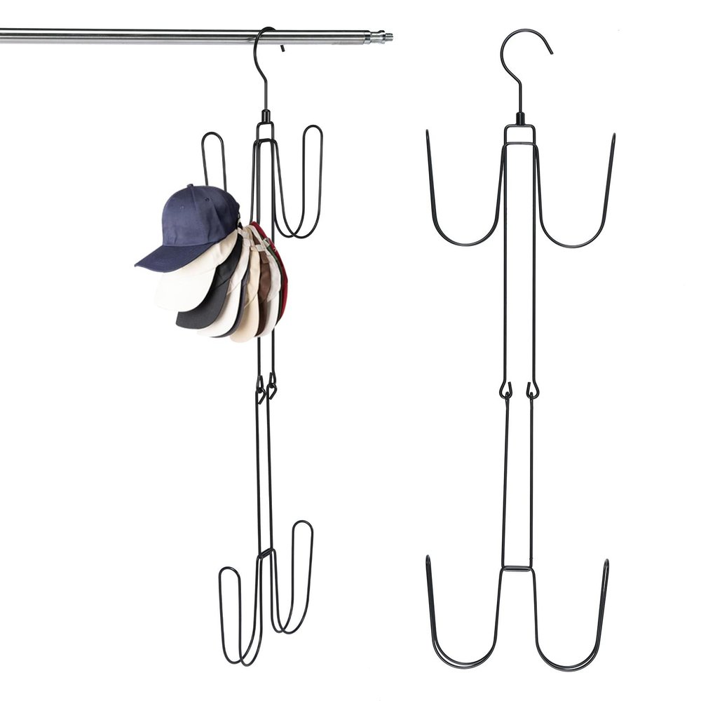 2Pcs Hat Hangers for Closet, Metal Hat Organizer 360Rotating Hat Rack, Practical Hat Holder Hold up to 60 Hats, Multifunctional Hat Stand 27.67.48 Inch with 4 Hooks for Home Dorm, Space Saving