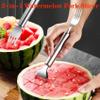 2-in-1 Stainless Steel Fruit Cutter, Watermelon Fork Slicer Cutter, Dual Head Watermelon Cuber Cutting Tool Knife Summer Fruit Cutting Fork for Home Party Camping Kitchen Gadget view 4