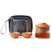 fanquare Ceramic Tea Pot Set for 2 Porcelain Kung Fu Tea Set with Mini Teacups Tea Infuser Portable Handbag for Travel Tea Pot with Wooden Protection Layer, Orange view 1