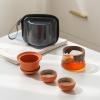 fanquare Ceramic Tea Pot Set for 2 Porcelain Kung Fu Tea Set with Mini Teacups Tea Infuser Portable Handbag for Travel Tea Pot with Wooden Protection Layer, Orange view 3