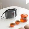 fanquare Ceramic Tea Pot Set for 2 Porcelain Kung Fu Tea Set with Mini Teacups Tea Infuser Portable Handbag for Travel Tea Pot with Wooden Protection Layer, Orange view 4