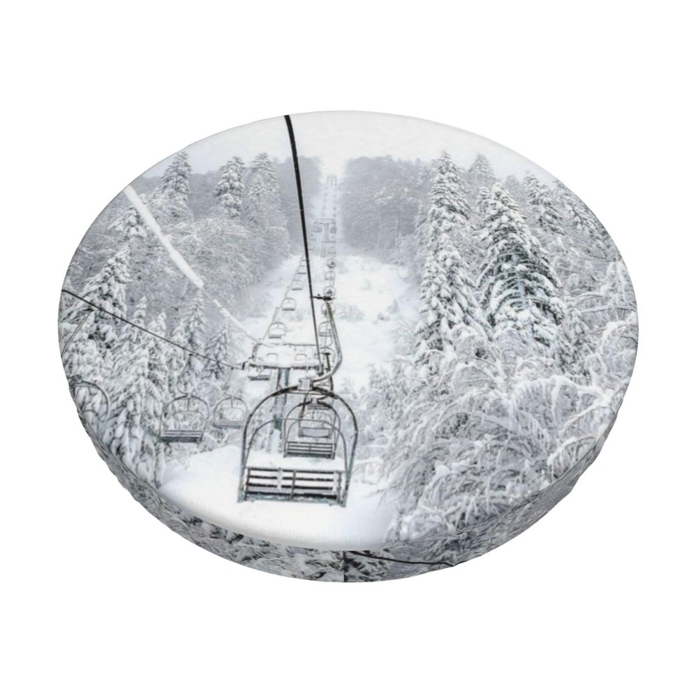 AMAZWI Winter Old Cable Ski Lift Bar Stool Covers Round Soft Chair Cushion Cover Washable Stool Seat Cover Chair Slipcover, 14 inch