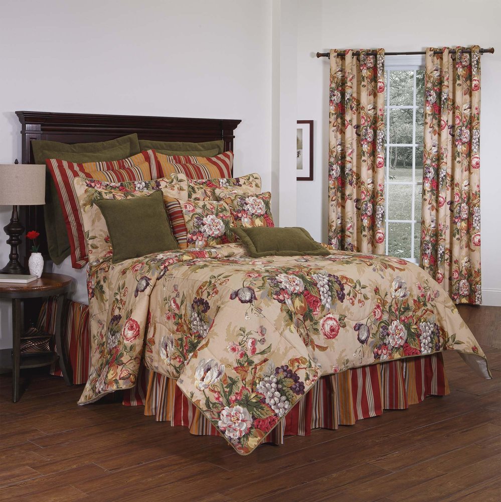 Thomasville At Home Queensland Autumn Comforter Set, Queen Comf, 15" Drop Bedskirt, 2-Std Shams (4), Cotton