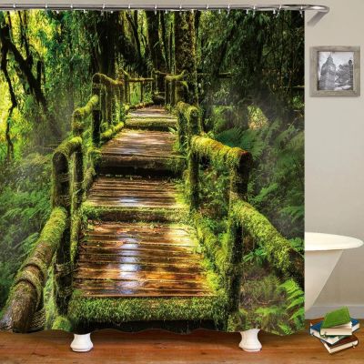 HNLYM Modern 3D Printing Forest Shower Curtain Green Plant Tree Landscape Bath Curtain with Hooks for Bathroom Waterproof Scenery 79x94inch/WxL bathroom shower curtain
