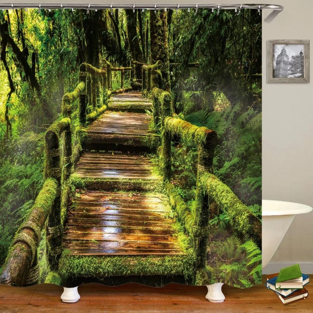 HNLYM Modern 3D Printing Forest Shower Curtain Green Plant Tree Landscape Bath Curtain with Hooks for Bathroom Waterproof Scenery 79x94inch/WxL bathroom shower curtain