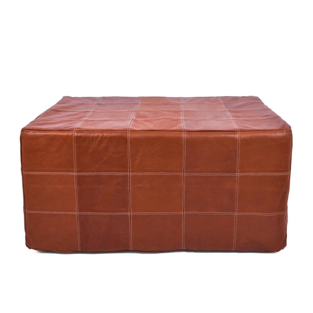 Marrakesh Gallery Square Leather Ottoman Cover  Moroccan Pouf Cover for Living Room & Bedroom, Handmade Leather Pouf Ottoman Slipcover, Coffee Table Footstool unstuffed