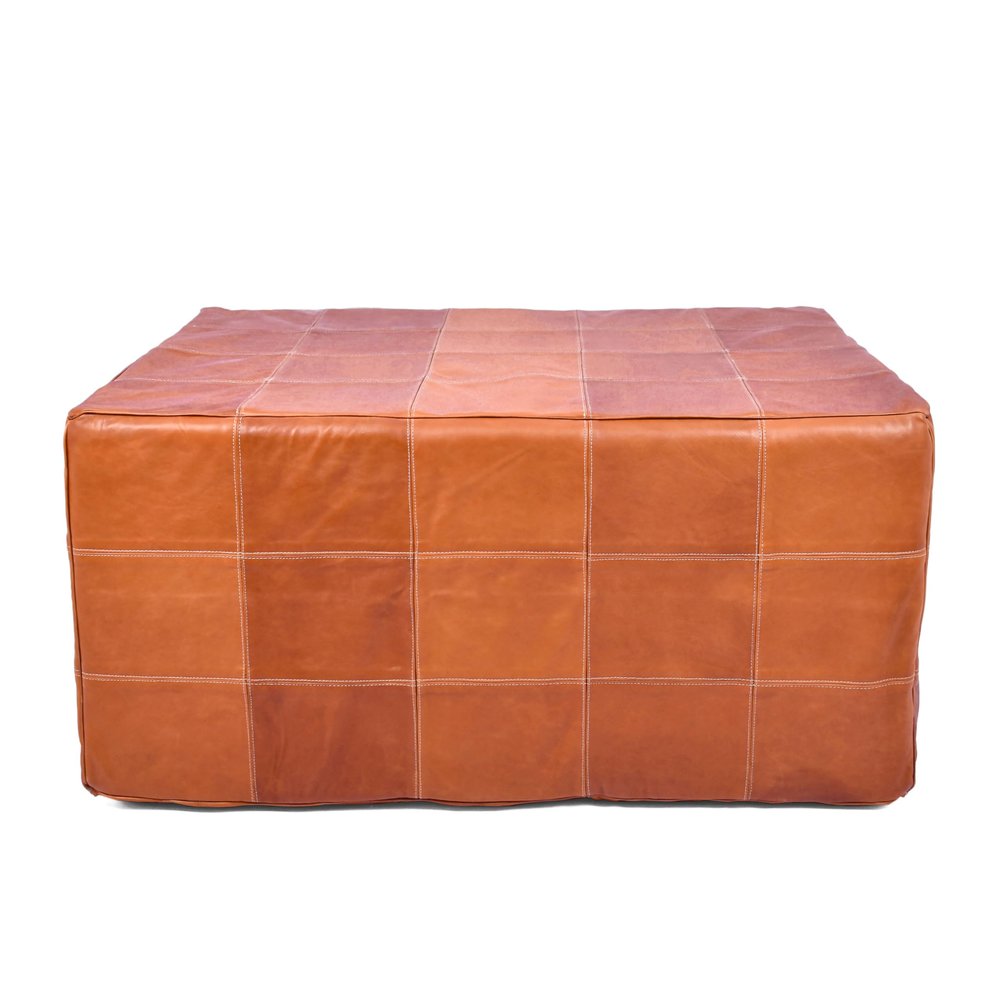 Marrakesh Gallery Square Leather Ottoman Cover  Moroccan Pouf Cover for Living Room & Bedroom, Handmade Leather Pouf Ottoman Slipcover, Coffee Table Footstool unstuffed