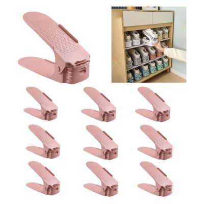 AKYLDI Shoe Stackers for a Pair of Shoes, Adjustable Shoe Slotz, Double Deck Shoe Organizer Space Saver for Shelf Closet Floor,Pink-10